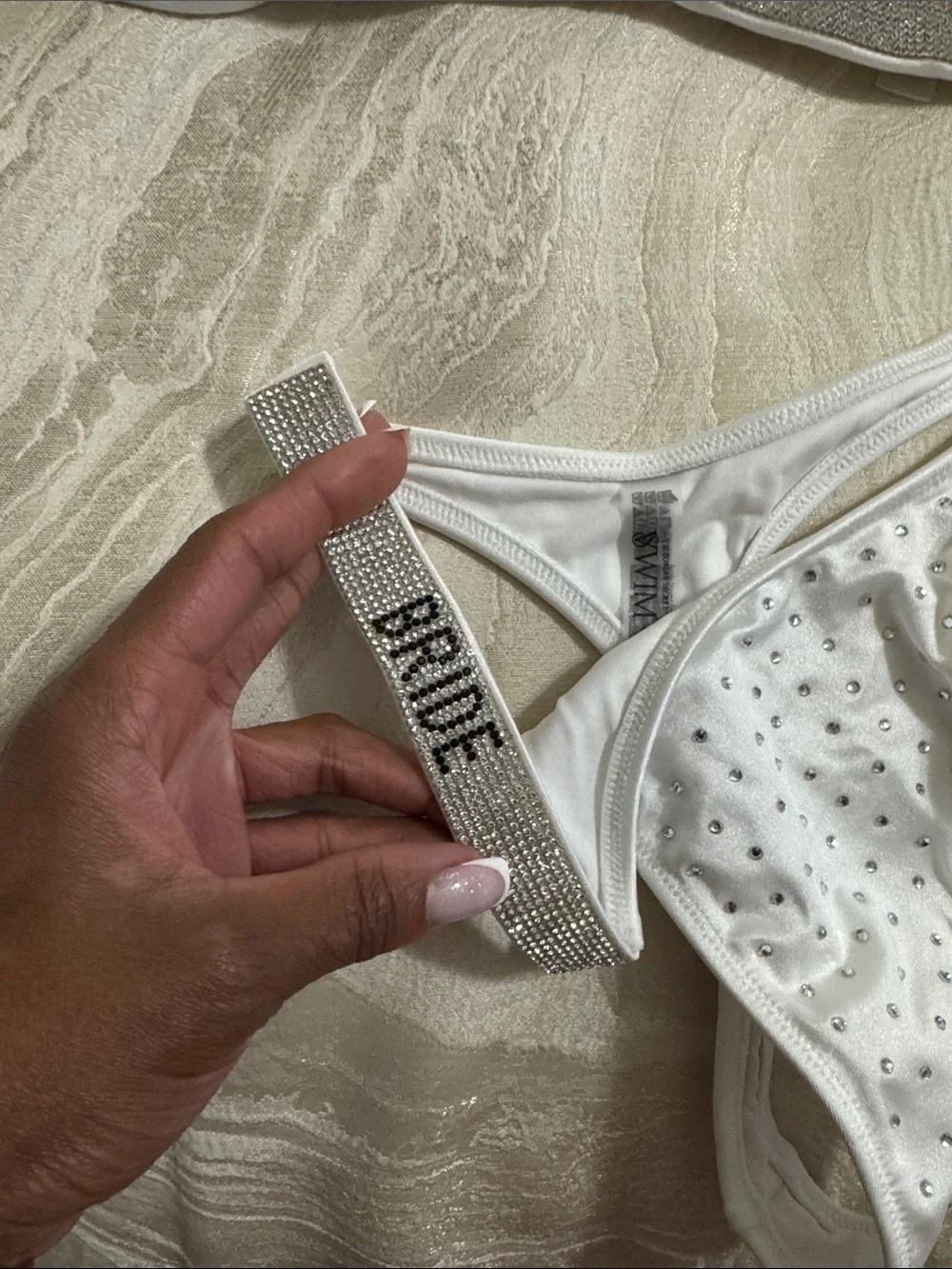 Victoria's Secret White 'Bride' Rhinestone Triangle Bikini Set - Picture 3 of 8